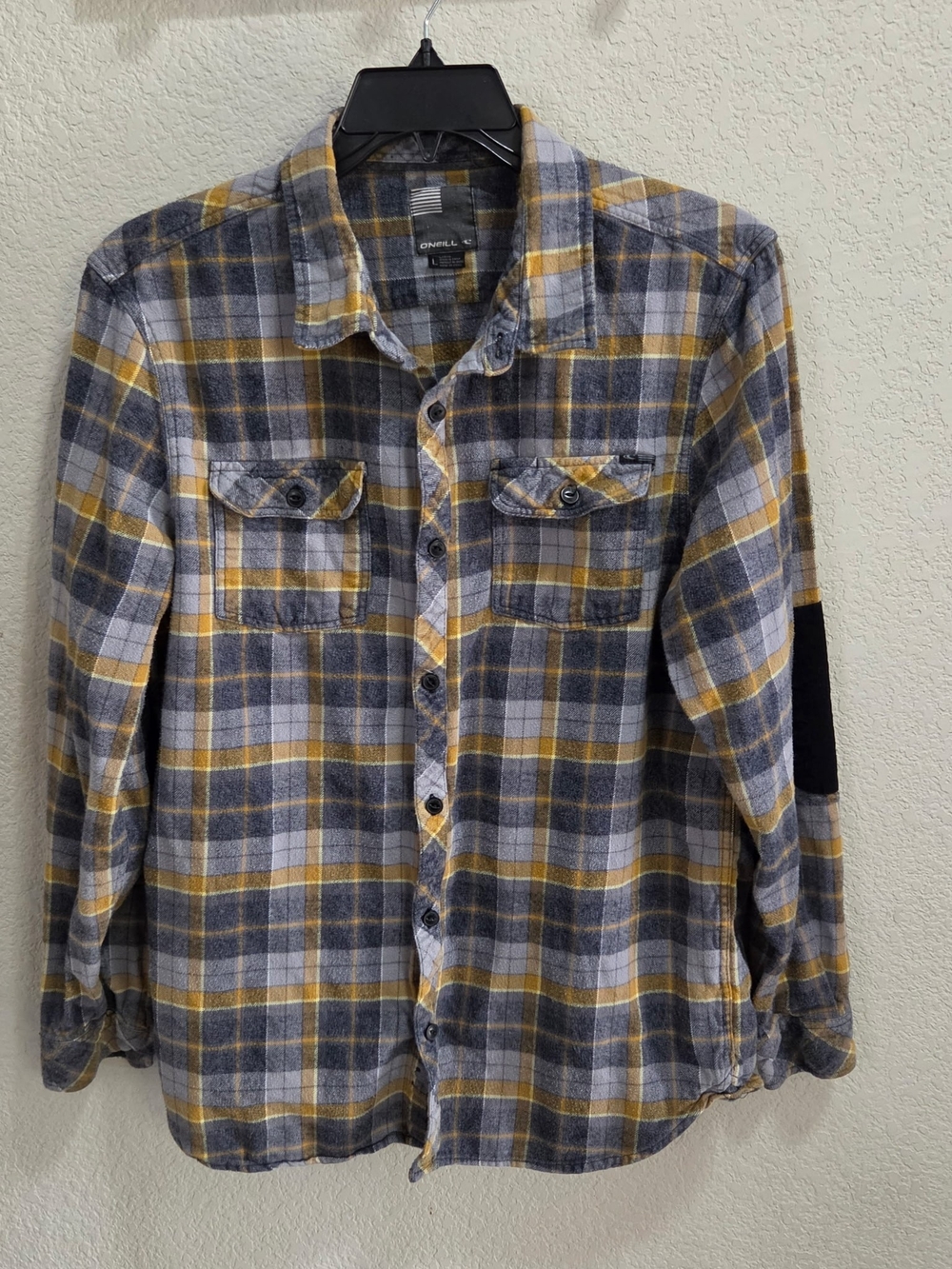 O'Neill Men's Yellow and Gray Plaid Flannel Shirt